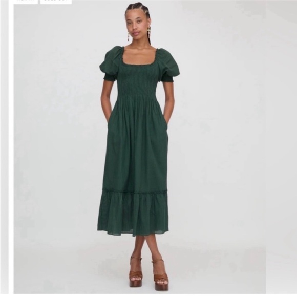 Hill House Dresses & Skirts - Hill House Louisa Nap Dress Green Smocked Puff Sleeve Midi Cottagecore Size XL